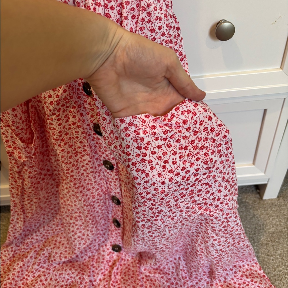 Red and White Floral Summer Midi Dress - Picture 3 of 8